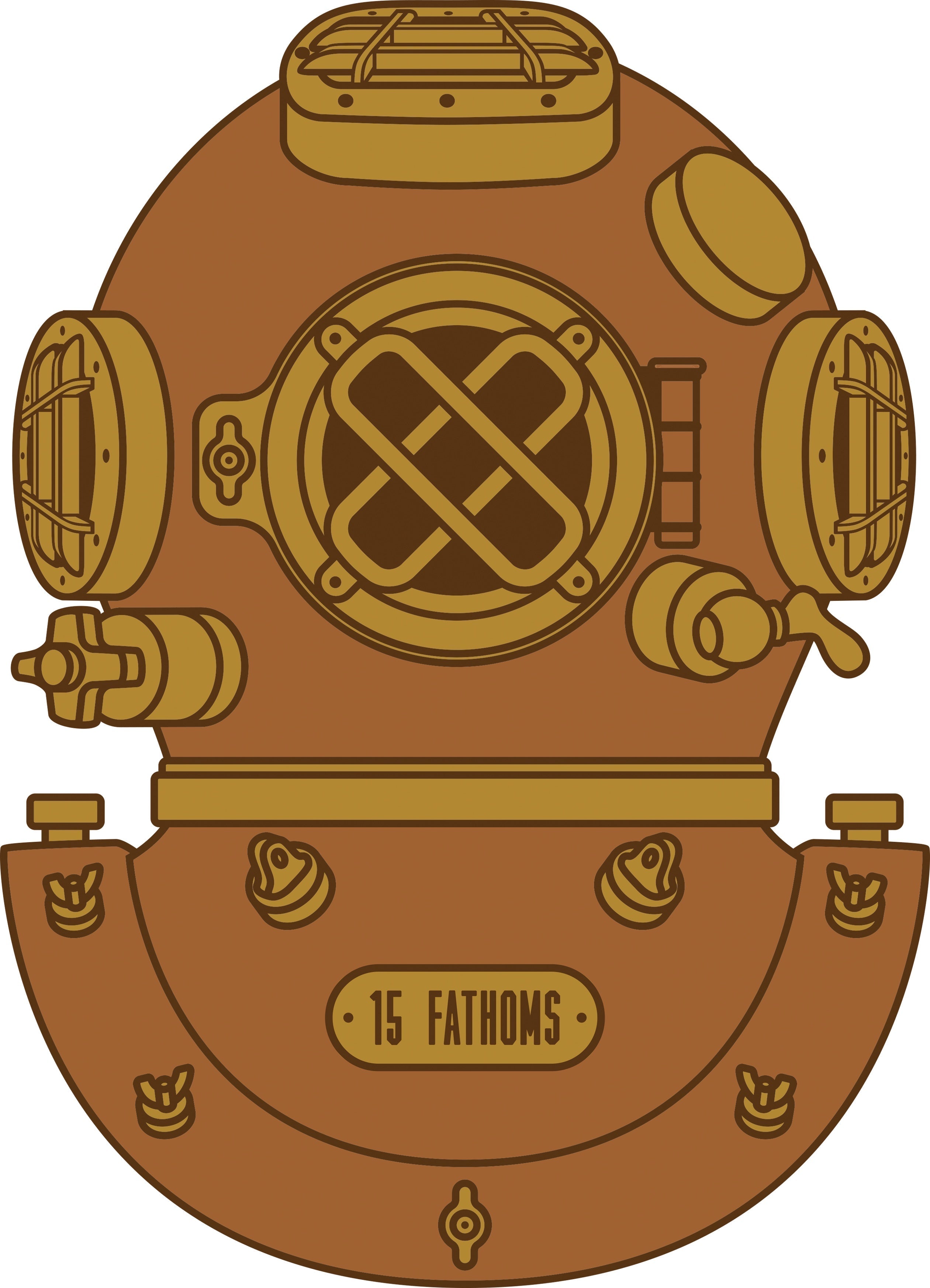 15 Fathoms diver helmet logo
