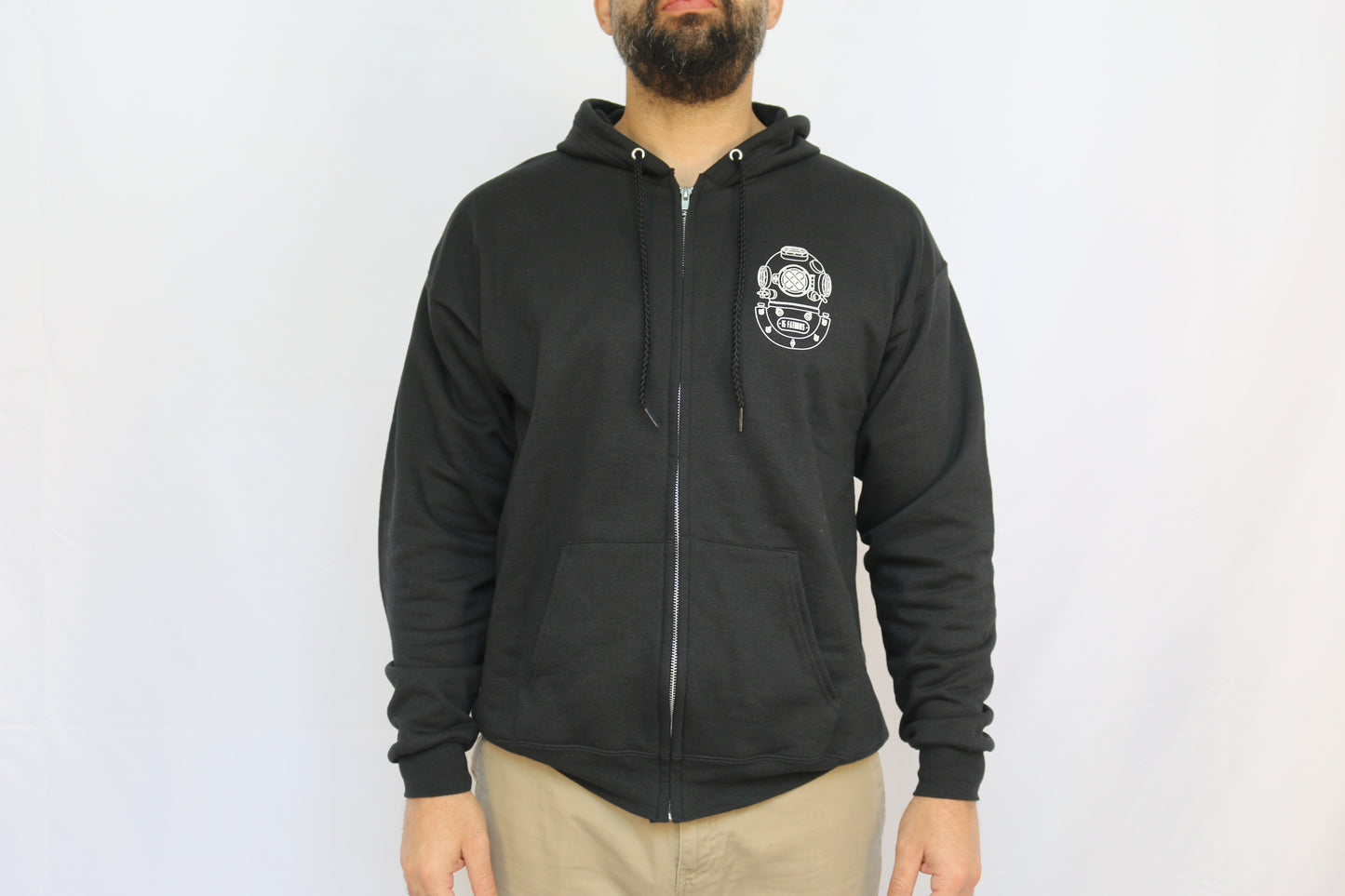 Your favorite design now displayed loud and proud on the back of a super comfy, wash tested zip up hoodie! Let them know divers have arrived with this slick new outerwear.