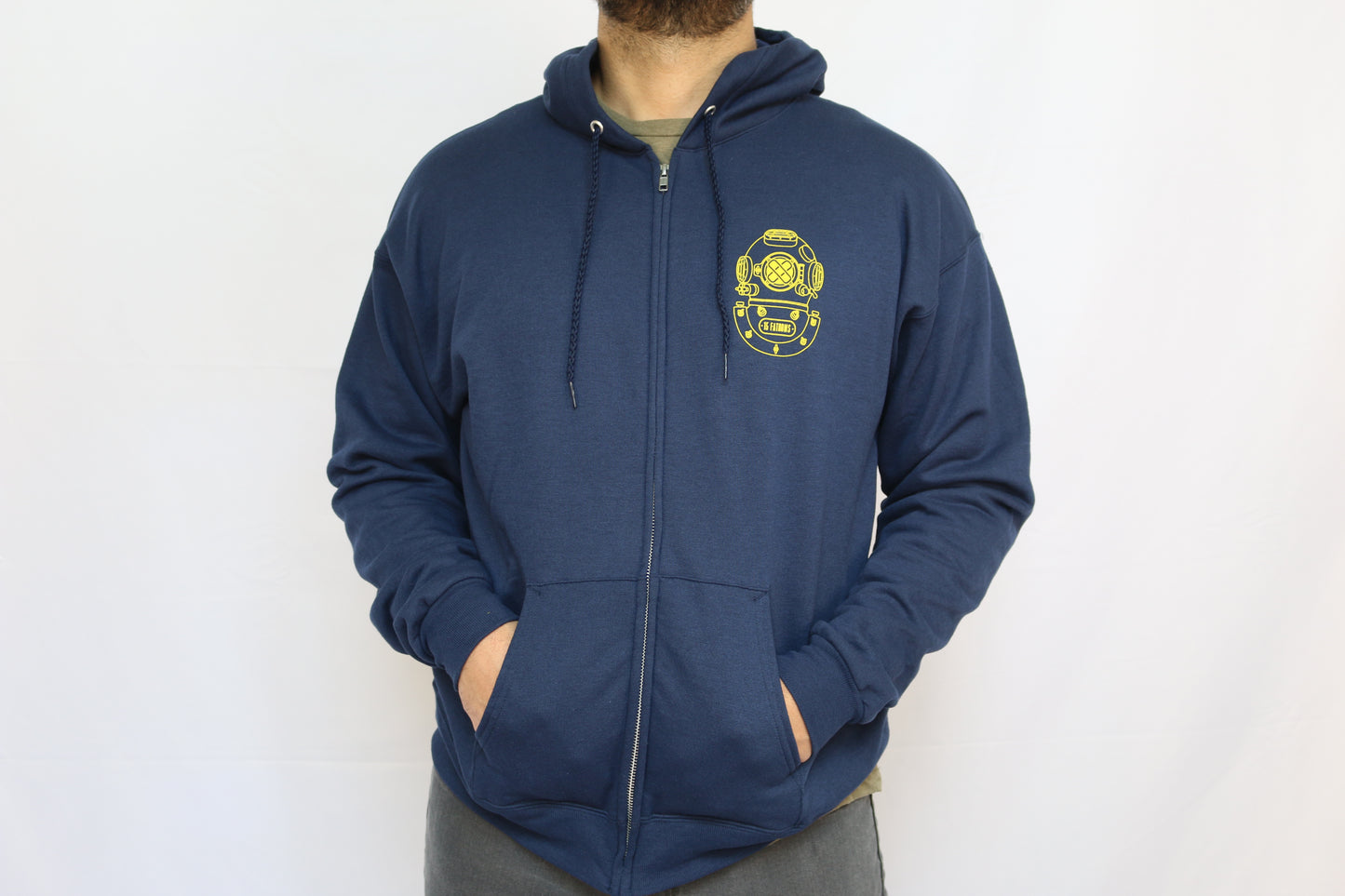 Your favorite design now displayed loud and proud on the back of a super comfy, wash tested zip up hoodie! Let them know divers have arrived with this slick new outerwear.