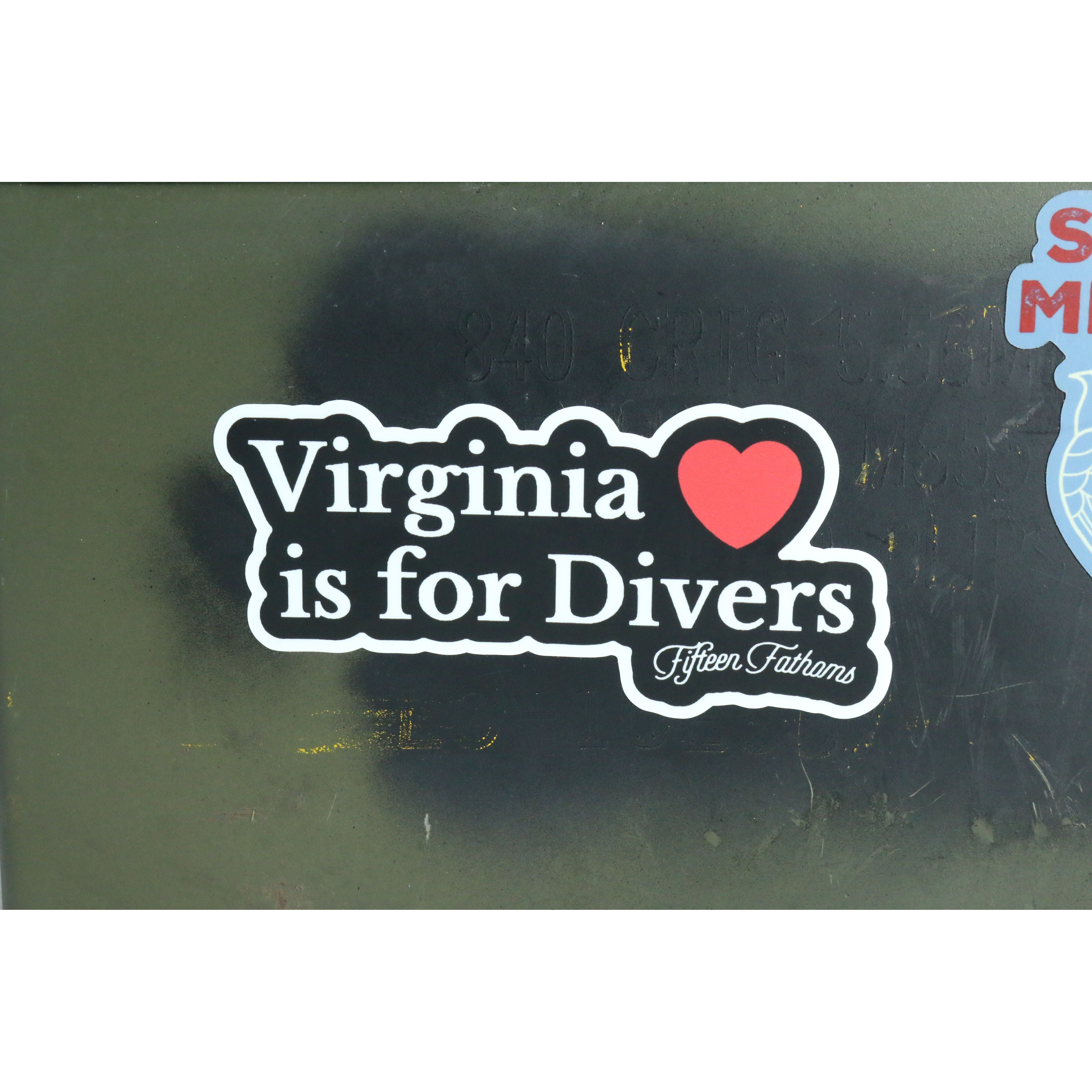 Virginia is for Divers Sticker on a dark metal surface