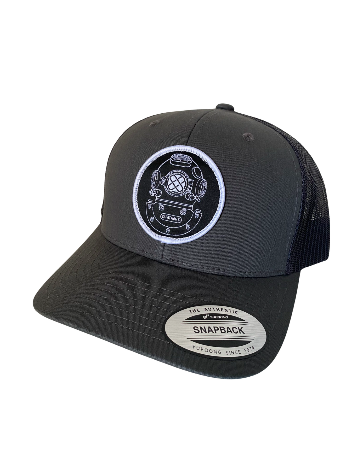 Represent your love for the deep!  This hat features our signature MK-5 design made of a high detail woven patch which was sewn on by Flexfit. These are high quality, look great, and fit perfectly.  Keep your head cool with a mesh back, and a snapback allows you to adjust to your perfect fit.  