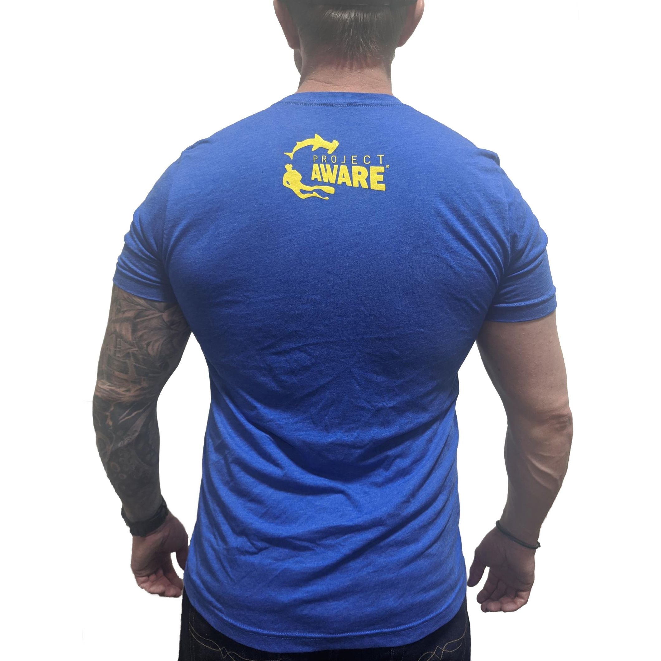 Project Aware Iconic - blue t-shirt with project aware logo on back