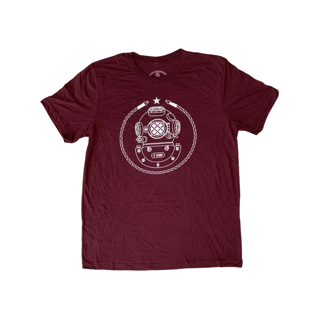 Iconic MK-5 T-Shirt - maroon t-shirt with white diver helmet logo on front