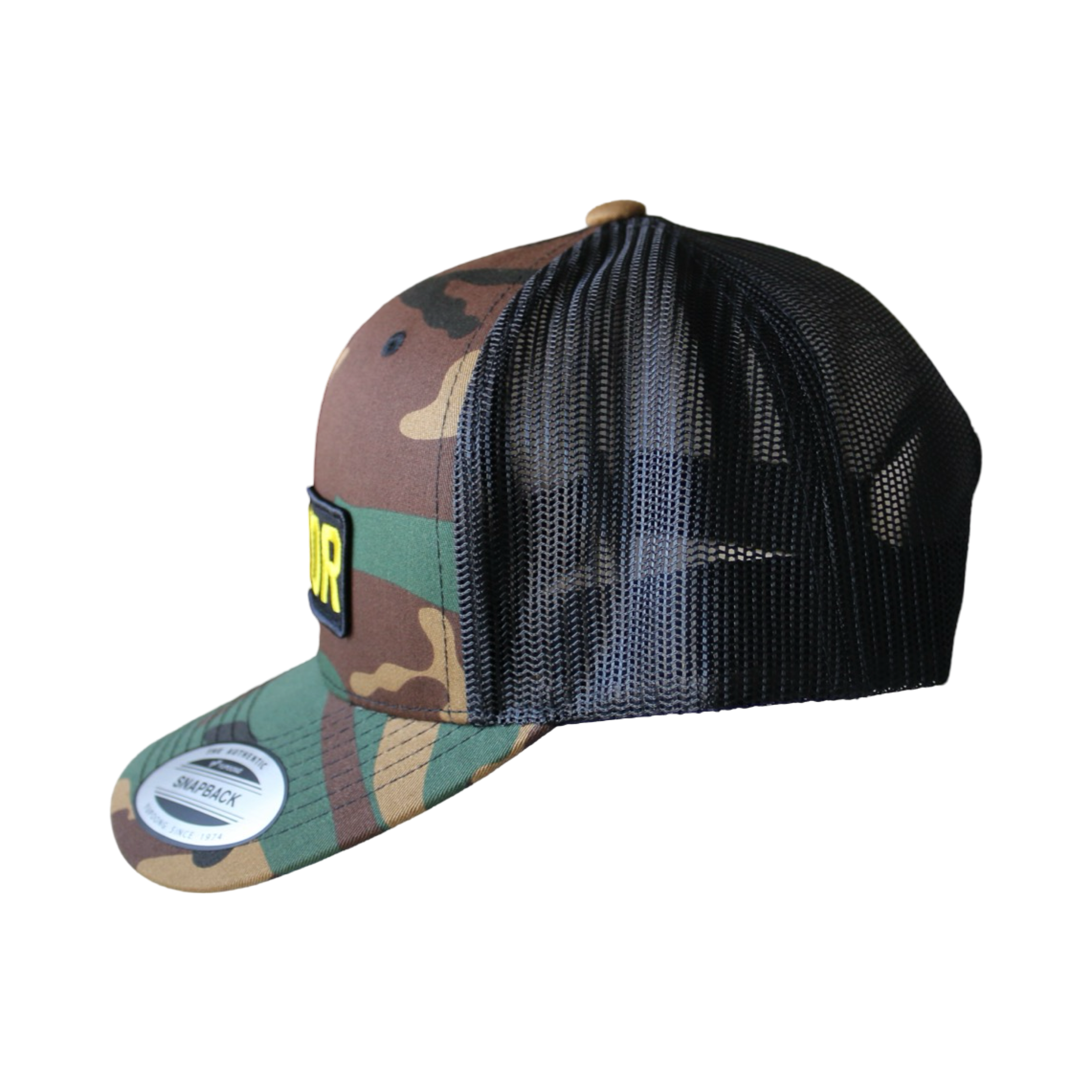 Salvor Hat - camouflage Flexfit trucker cap side view