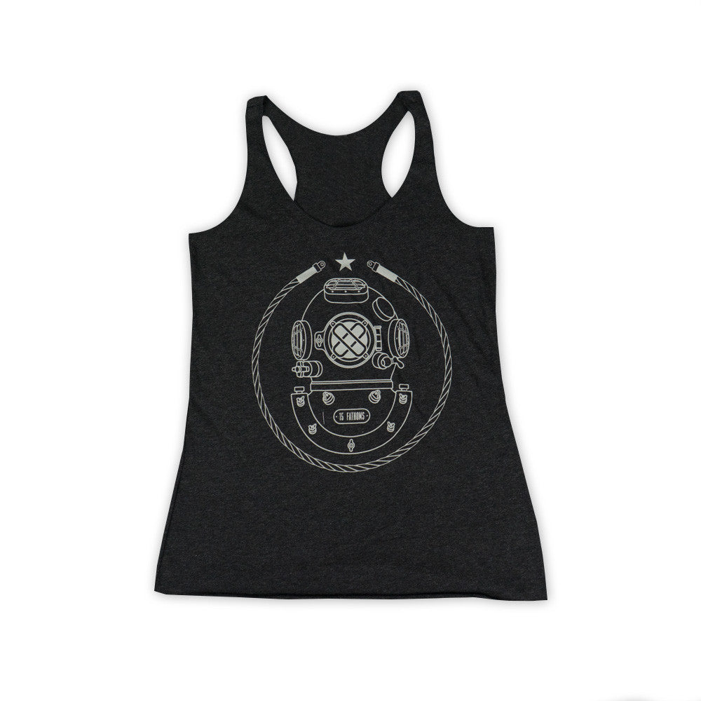 Women's Iconic MK-5 Racerback Tank Top - black tank top with white diver helmet logo on front