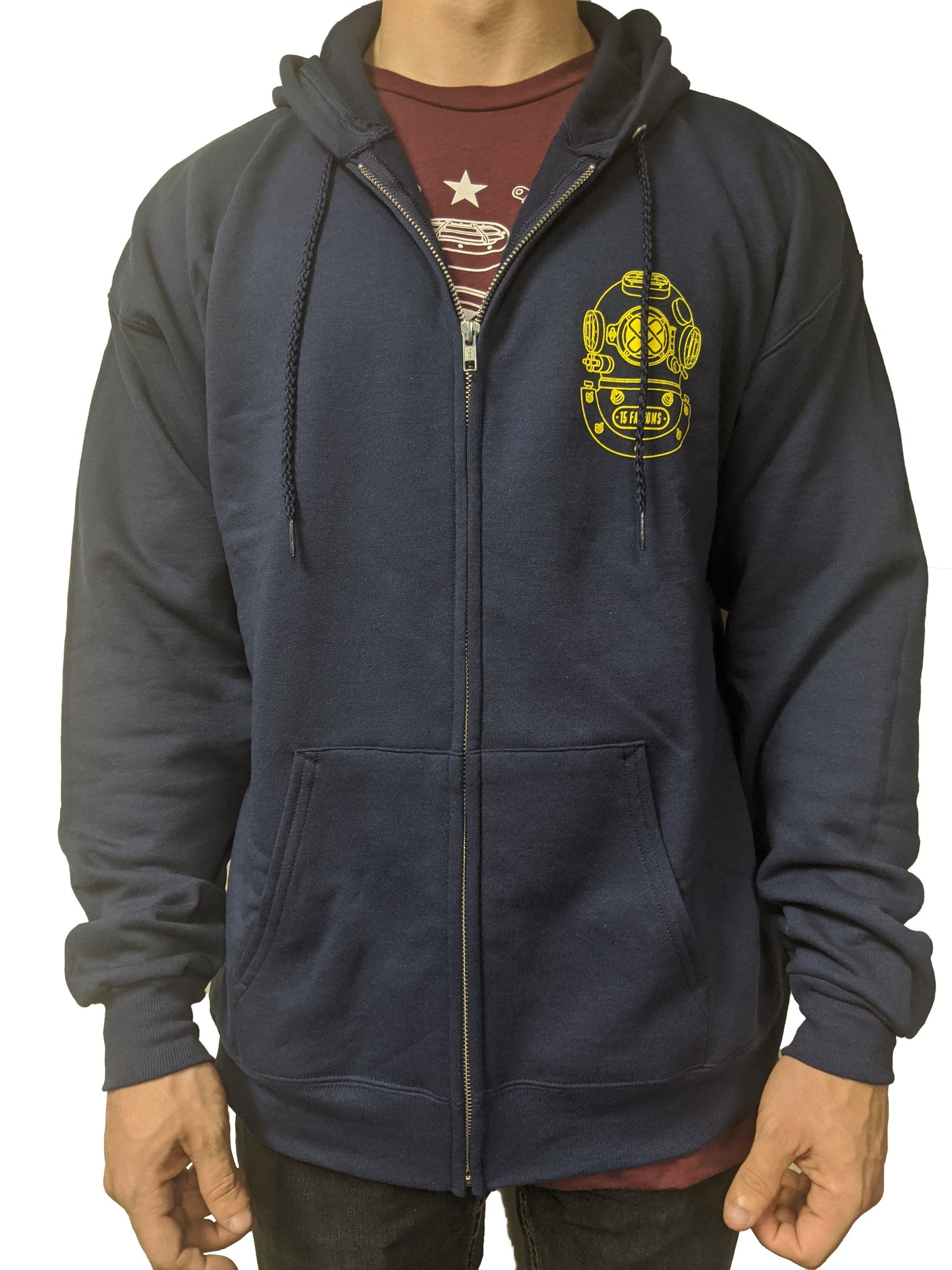 Your favorite design now displayed loud and proud on the back of a super comfy, wash tested zip up hoodie! Let them know divers have arrived with this slick new outerwear.