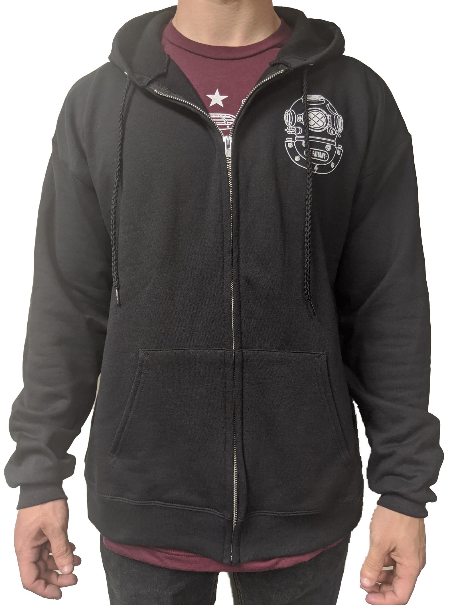 Your favorite design now displayed loud and proud on the back of a super comfy, wash tested zip up hoodie! Let them know divers have arrived with this slick new outerwear.