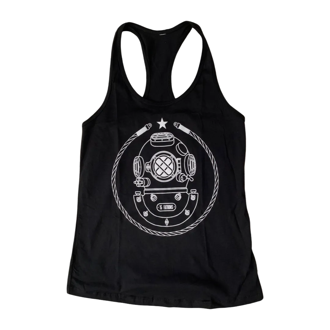 Women's Iconic MK-5 Racerback Tank Top - black tank top with white diver helmet logo on front