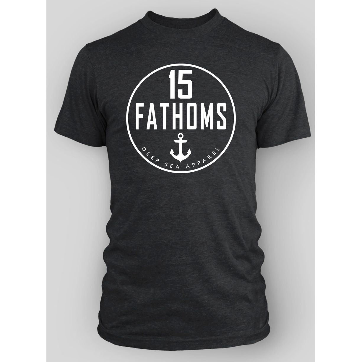 Classic White Logo - charcoal t-shirt with white 15 Fathoms logo on front