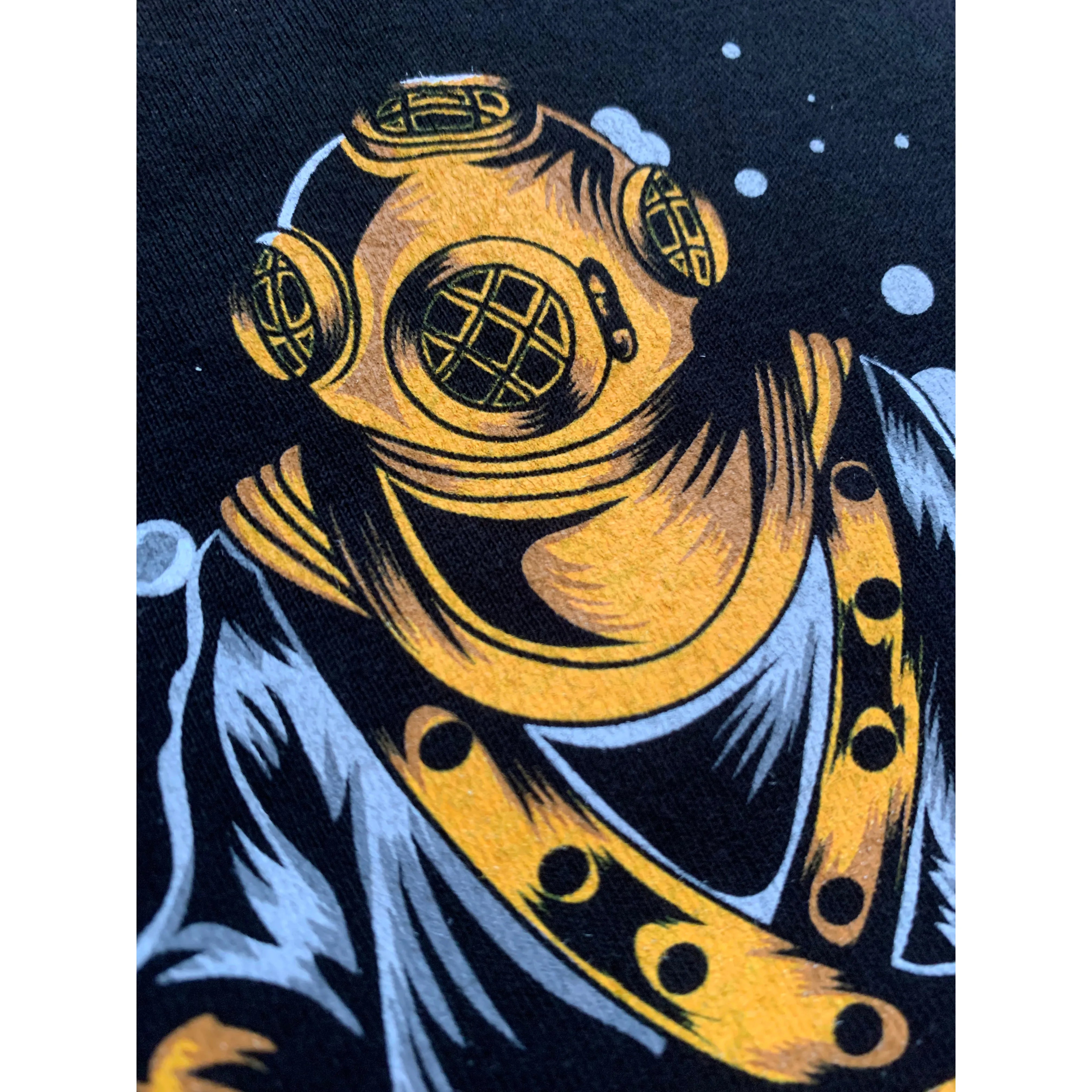 Trident Diver - zoomed image of diver helmet image on back of t-shirt