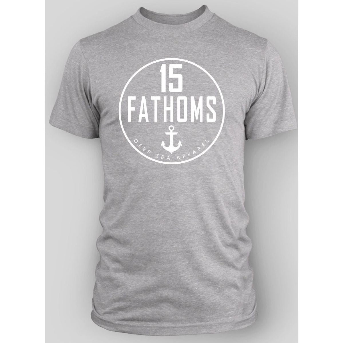 Classic White Logo - gray t-shirt with white 15 Fathoms logo on front