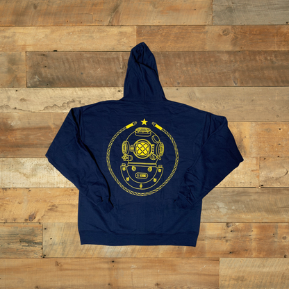 Your favorite design now displayed loud and proud on the back of a super comfy, wash tested zip up hoodie! Let them know divers have arrived with this slick new outerwear.
